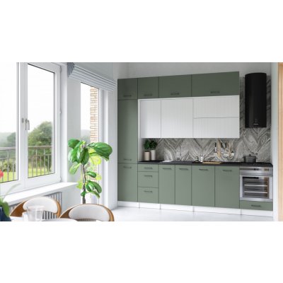 FRONTI Kuchyňská linka DAFNI 280cm Bílá/Olive – Sleviste.cz