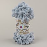 Příze s oky Alize PUFFY pro ruční pletení bez jehlic 416 šedá, efektní, 100g/9,2m – Zboží Mobilmania