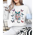 Motýli a květiny vintage mikina bílá – Zboží Dáma