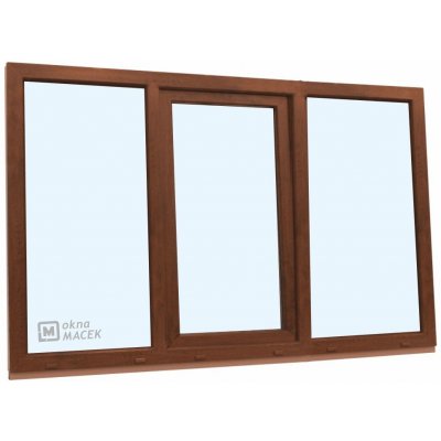 KNIPPING Plastové okno - 70 AD, 2100x1200 mm, FIX/OS/FIX, ořech Barva, imitace: ořech/bílá (jednostranně) – Hledejceny.cz