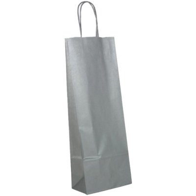 Papírová taška na víno 140x80x390 mm stříbrná / kroucené ucho – Zboží Dáma