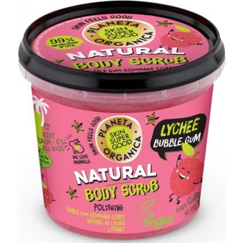 Planeta Organica Lychee Bubble Gum tělový peeling pro jemnou a hladkou pokožku 360 ml