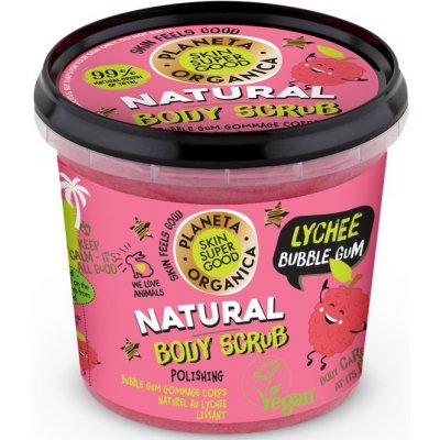 Planeta Organica Lychee Bubble Gum tělový peeling pro jemnou a hladkou pokožku 360 ml