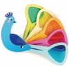 Dřevěná hračka Tender Leaf Toys vtáčik Peacock Colours s farebným perím v chvoste