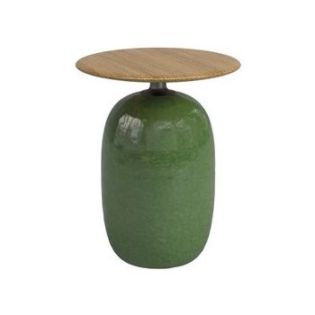 Gloster Keramický odkládací stolek Blow, kulatý 42x46,5 cm, glazovaná keramika, Emerald, deska teak