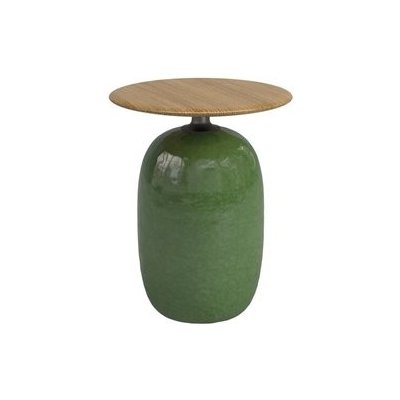 Gloster Keramický odkládací stolek Blow, kulatý 42x46,5 cm, glazovaná keramika, Emerald, deska teak