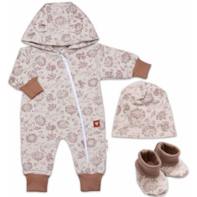 Baby Nellys Rostoucí overálek, čepička a botičky, 3D, bavlna Garden béžová/hnědá – Zboží Dáma