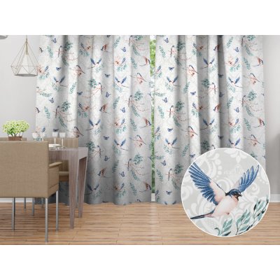 Biante Bavlněný závěs Sandra SA-471 Vlaštovky s motýlky na světle šedém ornamentu 150x250 cm – Sleviste.cz