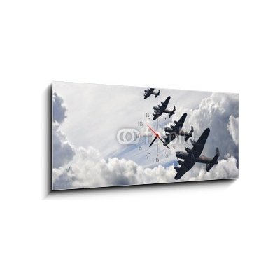 Obraz s hodinami 1D panorama - 120 x 50 cm - World War Two British vintage flight formation Druhá světová válka britská letová formace – Hledejceny.cz