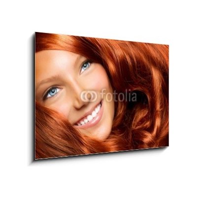 Obraz 1D - 100 x 70 cm - Beautiful Girl With Healthy Long Red Curly Hair Krásná dívka se zdravými dlouhými červenými kudrnatými vlasy – Zbozi.Blesk.cz