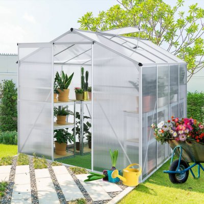 Juskys Hliníkový skleník včetně základů 21044 s dvojitými stěnovými panely a světlíkem 190 x 253 cm – Zboží Mobilmania