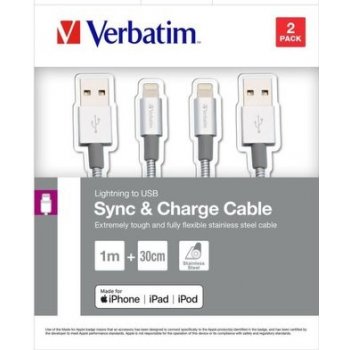 Verbatim 48873 USB/Lightning, 1m + 0,3m, stříbrný