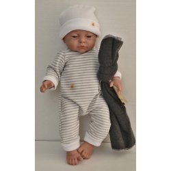 Lamagik Realistické miminko chlapeček Lucas v pruhovavaném overalu