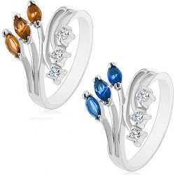 Šperky eshop prsten stříbrné s rozvětvenými rameny čiré a barevné zirkony R48.19 Hnědá