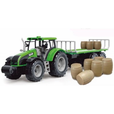 Alltoys Traktor na setrvačník s valníkem a s sudy zelený
