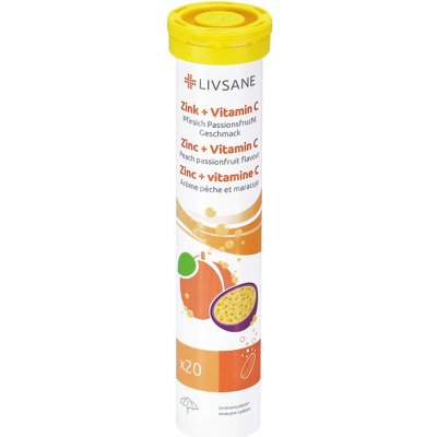 Livsane Zinek + vitamín C šumivé tablety broskev mučenka 20 tablet – Hledejceny.cz