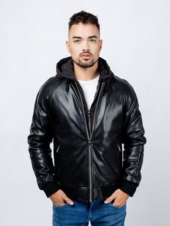 Glano pánská koženková bunda s kapucí černá