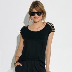 Blancheporte Jednobarevné tričko s ozdobnými šňůrkami na ramenou černá