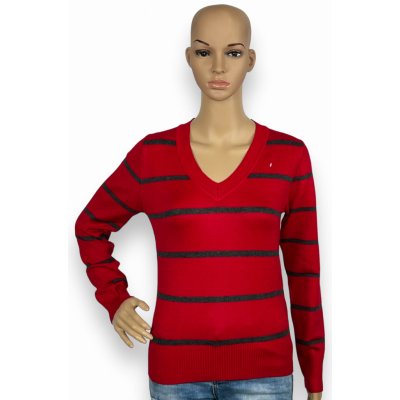 Fashion Dámský pruhovaný svetr SELMA Červená – Zboží Mobilmania