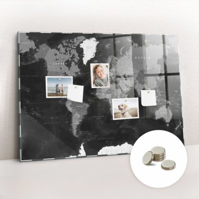 tulup Magnetická Tabule na Zeď Skleněná - Memo Board Kleněnou Přední Stranou - 5 magnetů v balení - 100 x 70 cm - Černá mapa světa – Zboží Mobilmania