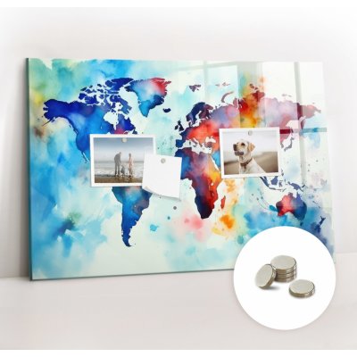 tulup Magnetická Tabule na Zeď Skleněná - Memo Board Kleněnou Přední Stranou - 5 magnetů v balení - 60 x 40 cm - Malovaná mapa
