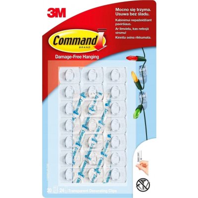 3M 17026CLR Command čiré dekorační háčky 20 háčků, 24 lepicích pásek, maximální zatížení 225 g, lze upevnit svisle i vodorovně – Sleviste.cz