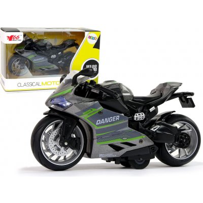 LEAN Toys Sportovní motocykl Šedozelené pruhy zvuková světla se zpětným pohonem 1:12