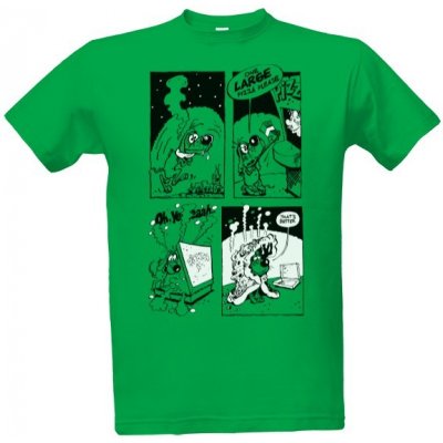 Tričko s potiskem Pizza pro zahřátí s vtipným comics potiskem pánské Středně zelená – Zboží Mobilmania