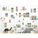 Nalepte.cz Domečky textilní přelepitelné samolepky na zeď arch 100 x 60 cm – Hledejceny.cz