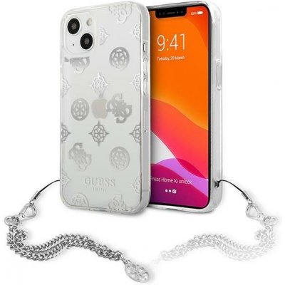 Pouzdro Guess hard silikonové iPhone 13 Mini silver Peony Chain Collection