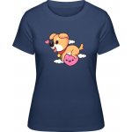MyMate Prodloužené Triko MY120 Design se srdíčkem a psem Navy / Heather Navy – Sleviste.cz