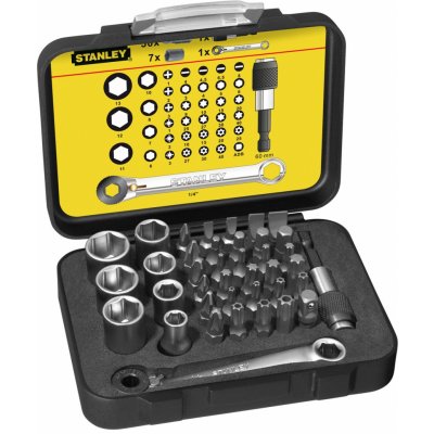 Stanley 1/4" 39-ti dílná sada bitů a hlavic s ráčnovým klíčem 1-13-907 – Zboží Mobilmania