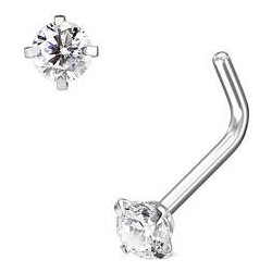 Šperky4U zahnutý piercing do nosu čirý kamínek N0170-025