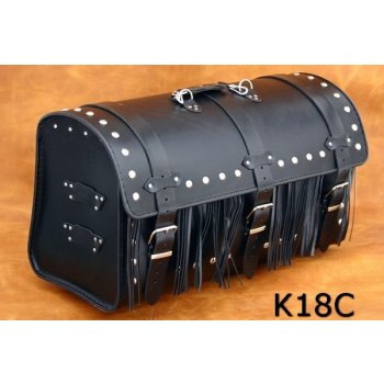 Kožený kufr na moto K18, 57 x 33 x 28cm - nýty a třásně / bez boční kapsičky