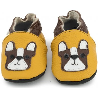 Ebooba Kožené capáčky s koženou podrážkou buldoček Žlutá – Zboží Mobilmania