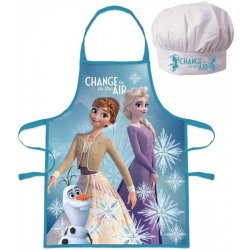 Euroswan zástěra s kuchařskou čepicí Ledové království 2 Frozen 2 motiv Anna a Elsa s Olafem