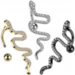 Šperky eshop ocelový piercing do pupíku plazící se had čirý zirkon PVD O02.03 Černá – Zboží Mobilmania
