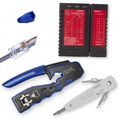 W-Star WS810 -Sada síťových nástrojů, tester RJ45 a POE, kleště RJ45, 100x RJ45EZ, narážeč – Zboží Mobilmania