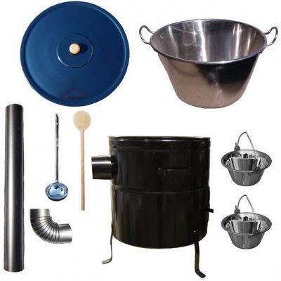 Perfect Home kotel zabíjačkový nerez 60 l INOX kotlina KOV CLASSIC 53 cm kotlíky na servírovaní nerez 2 ks INOX poklice smalt 59 cm vařečka 60 cm ZABÍJAČKA – Zboží Dáma