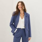 Pruhovaný blejzr s příměsí lnu modrá – Sleviste.cz
