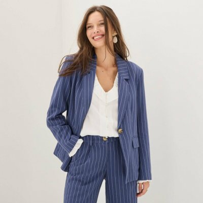 Pruhovaný blejzr s příměsí lnu modrá – Sleviste.cz