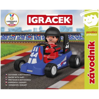 Efko IGRÁČEK Závodník s motokárou 7,5cm modrá v krabičce stavebnice – Zboží Dáma