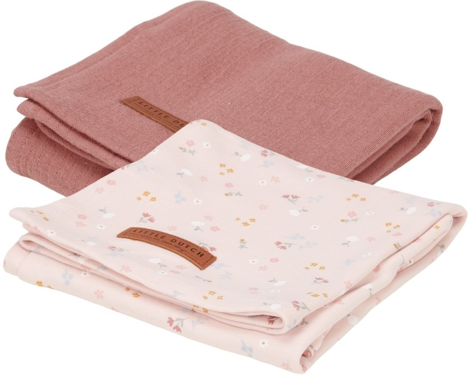 Little Dutch swaddle 70 x 70 Malé růžové kytičky Pure pink 2 ks