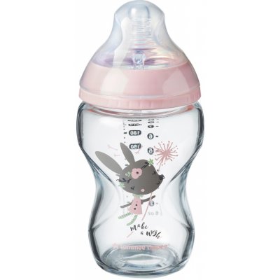 Tommee Tippee kojenecká láhev C2N skleněná potisk Pink 250ml