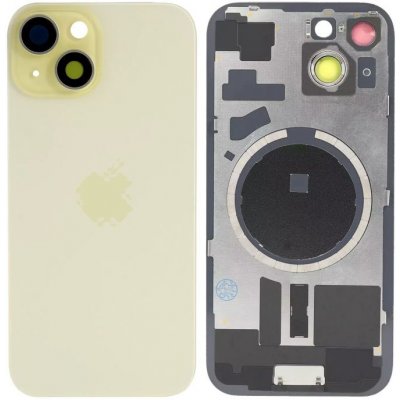 Kryt Apple iPhone 15 Sklo Zadního Housingu + Sklíčko Kamery + Kovová Destička + Magsafe Magnet žlutý – Zboží Živě