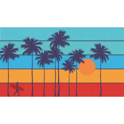 Velká plážová osuška ručník Surfař a palmy 70x140cm modrý – Zboží Mobilmania