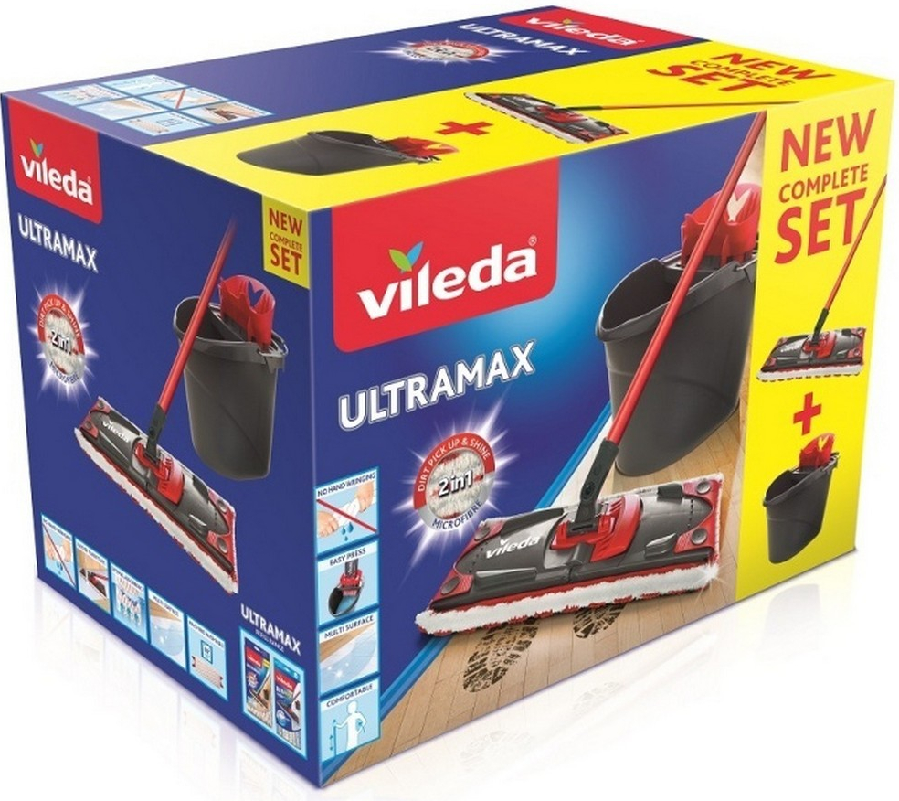 Vileda Ultramax Turbo+Frosch Sada na čištění podlah univerzální eko čistič 1 l + Vileda MultiLatex jednorázové rukavice 12 ks 155737