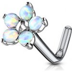 Šperky4U Zahnutý piercing do nosu kytička s opály N0106-OP17 – Zboží Dáma