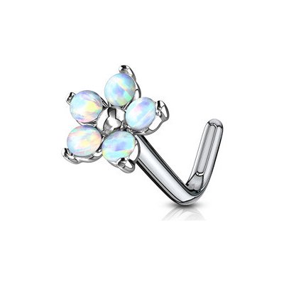 Šperky4U Zahnutý piercing do nosu kytička s opály N0106-OP17 – Zboží Dáma