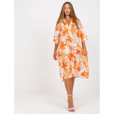 Dámské volné šaty s potiskem květin DHJ-SK-1077.84 oranžovo-bílé – Zboží Mobilmania